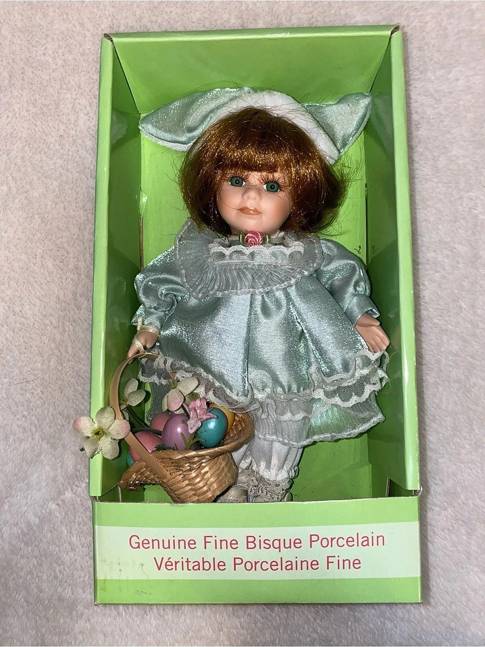 NWT Genuine Fine Bisque Porcelain Doll in Green